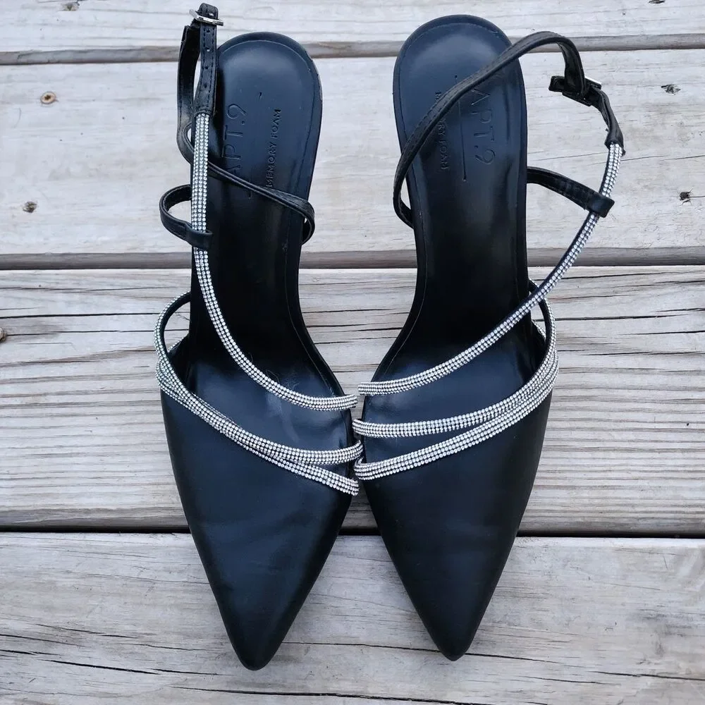 Apt 9 Tyraa Bling Pointed Women's Sz 8.5  Pumps Memory Foam Black Wedding Prom
